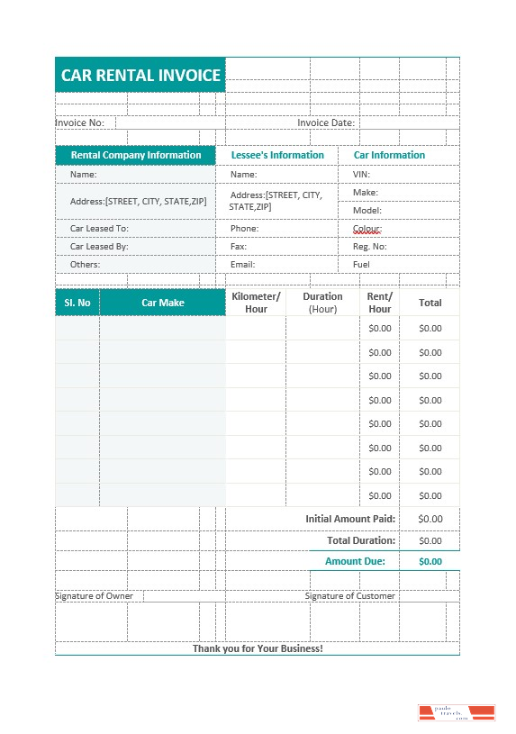 Car Rental Service Invoice Template PSD template